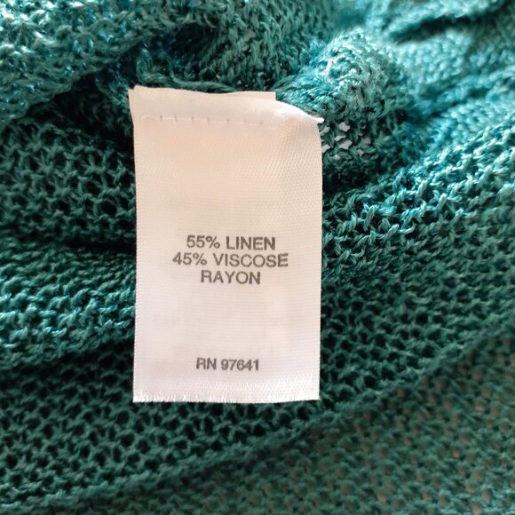 J. Jill Linen Blend Open Knit 3/4 Sleeve Sweater Teal Size M - Picture 9 of 10